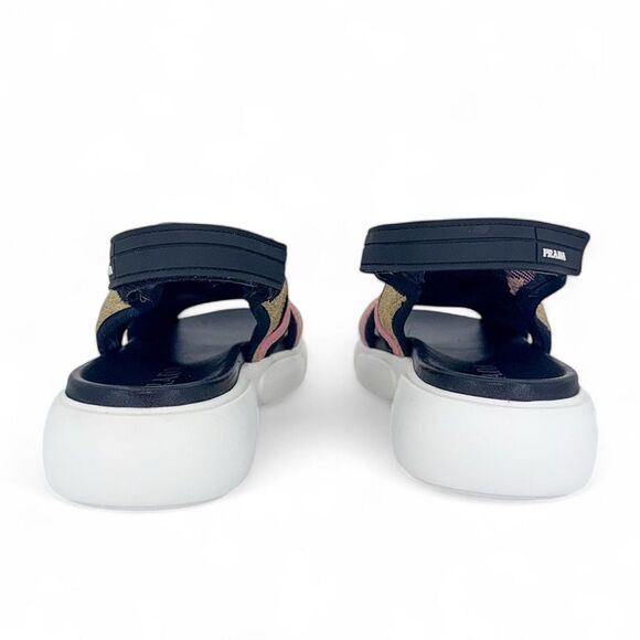 PRADA Cloudburst Pink & Beige Knit Logo Ankle Strap Slingback Sandals Si… - Picture 9 of 14